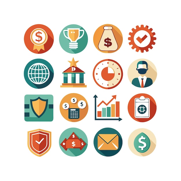 Colección de iconos de negocios y finanzas Ilustración vectorial para documentos, sitios web y aplicaciones