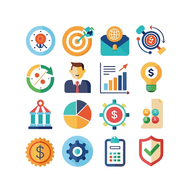 Colección de iconos de negocios y finanzas Ilustración vectorial para documentos, sitios web y aplicaciones