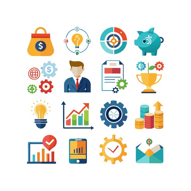 Colección de iconos de negocios y finanzas Ilustración vectorial para documentos, sitios web y aplicaciones