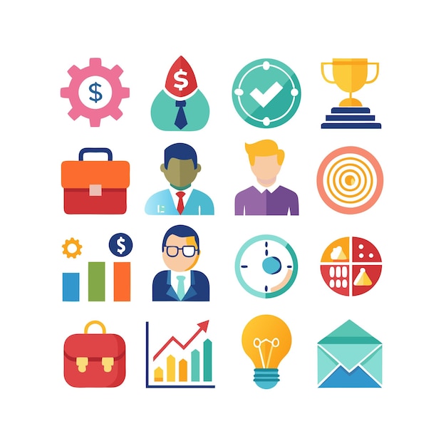 Colección de iconos de negocios y finanzas Ilustración vectorial para documentos, sitios web y aplicaciones