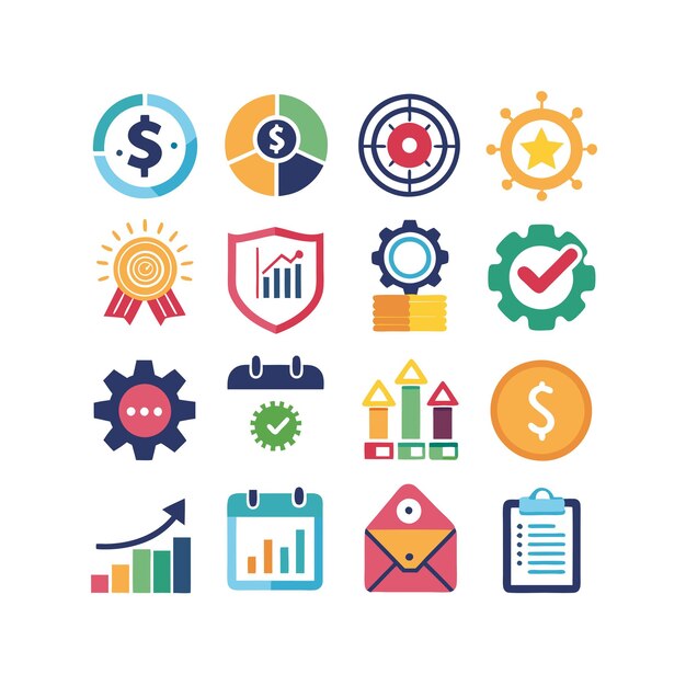 Colección de iconos de negocios y finanzas Ilustración vectorial para documentos, sitios web y aplicaciones