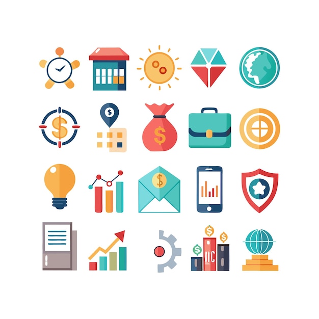 Colección de iconos de negocios y finanzas Ilustración vectorial para documentos, sitios web y aplicaciones