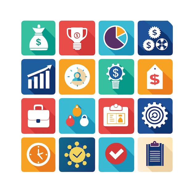 Colección de iconos de negocios y finanzas Ilustración vectorial para documentos, sitios web y aplicaciones