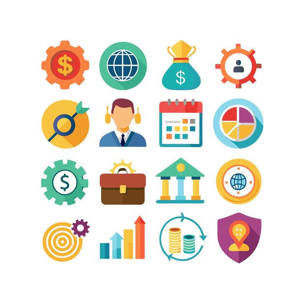 Colección de iconos de negocios y finanzas Ilustración vectorial para documentos, sitios web y aplicaciones