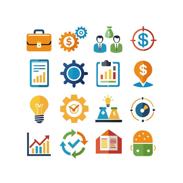 Colección de iconos de negocios y finanzas Ilustración vectorial para documentos, sitios web y aplicaciones