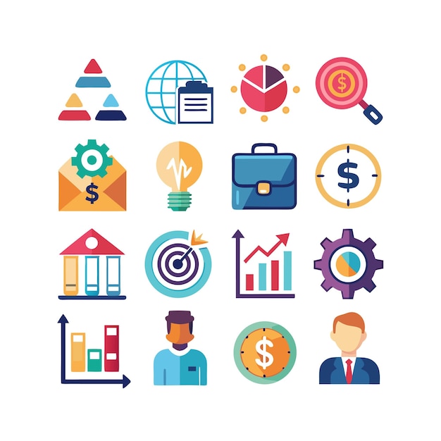 Colección de iconos de negocios y finanzas Ilustración vectorial para documentos, sitios web y aplicaciones