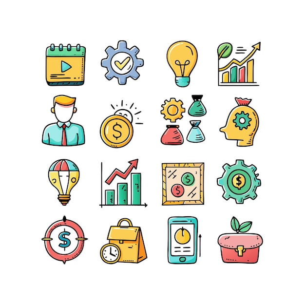 Colección de iconos de negocios y finanzas Ilustración vectorial para documentos, sitios web y aplicaciones