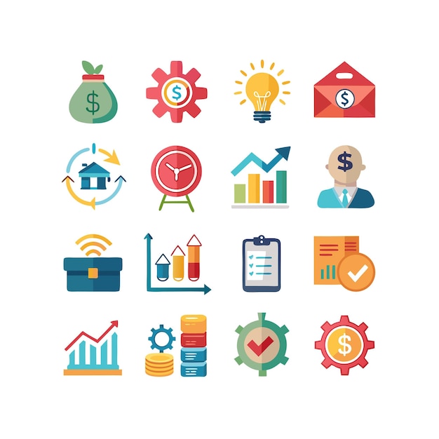 Colección de iconos de negocios y finanzas Ilustración vectorial para documentos, sitios web y aplicaciones