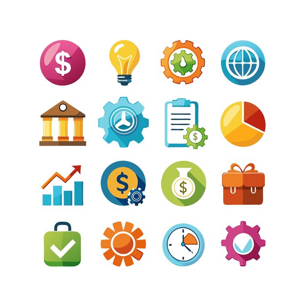 Colección de iconos de negocios y finanzas Ilustración vectorial para documentos, sitios web y aplicaciones