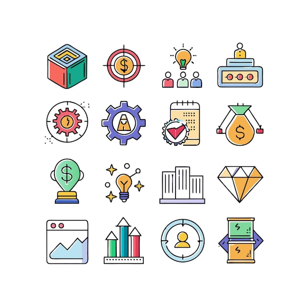 Colección de iconos de negocios y finanzas Ilustración vectorial para documentos, sitios web y aplicaciones