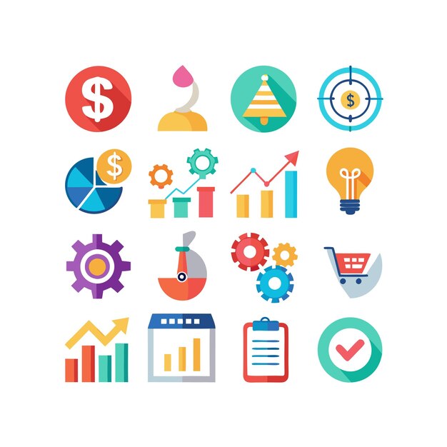 Colección de iconos de negocios y finanzas Ilustración vectorial para documentos, sitios web y aplicaciones