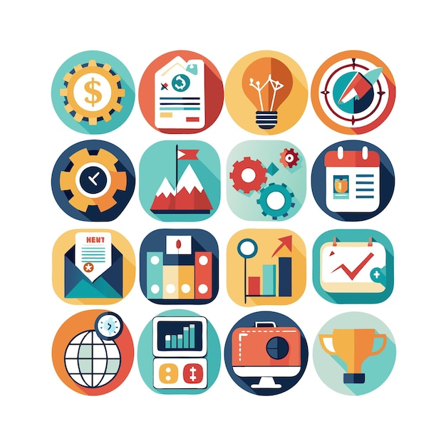 Colección de iconos de negocios y finanzas Ilustración vectorial para documentos, sitios web y aplicaciones