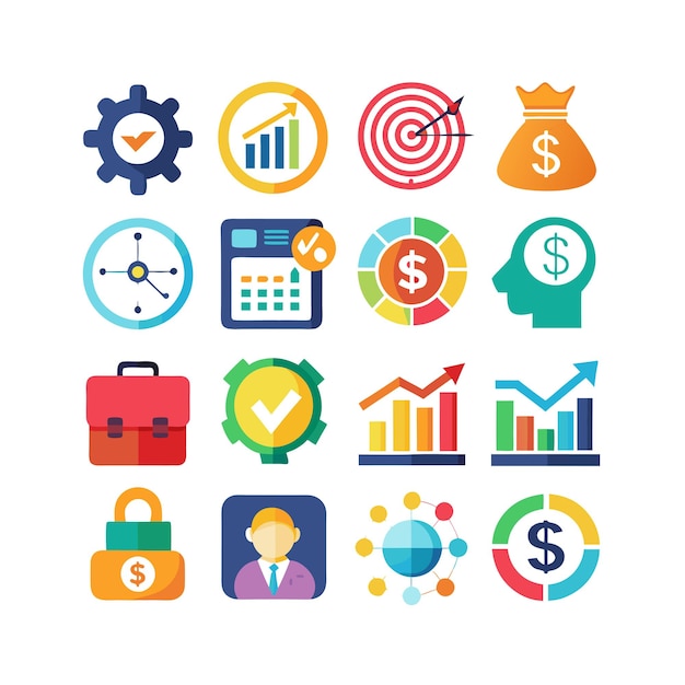 Colección de iconos de negocios y finanzas Ilustración vectorial para documentos, sitios web y aplicaciones