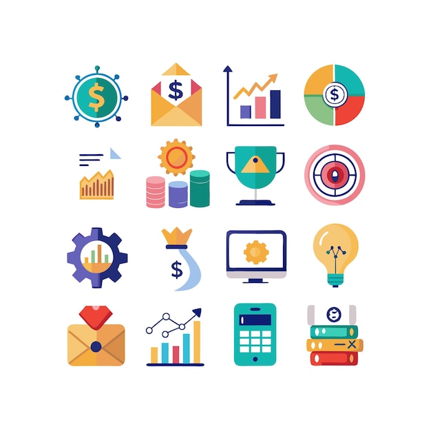 Colección de iconos de negocios y finanzas Ilustración vectorial para documentos, sitios web y aplicaciones