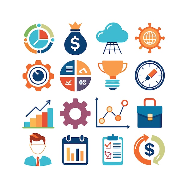 Colección de iconos de negocios y finanzas Ilustración vectorial para documentos, sitios web y aplicaciones