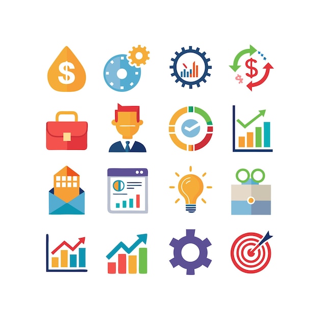Colección de iconos de negocios y finanzas Ilustración vectorial para documentos, sitios web y aplicaciones