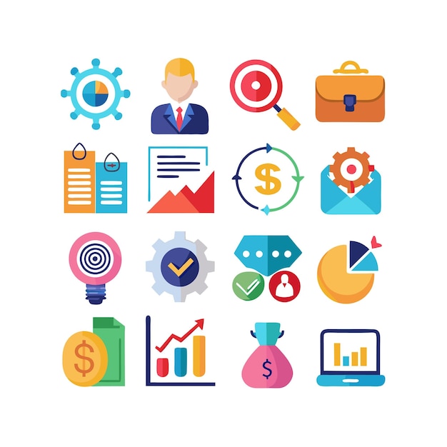Colección de iconos de negocios y finanzas Ilustración vectorial para documentos, sitios web y aplicaciones