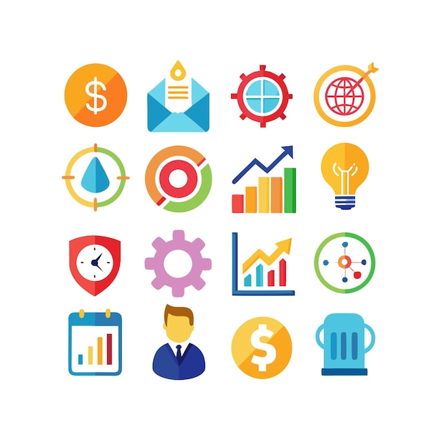 Colección de iconos de negocios y finanzas Ilustración vectorial para documentos, sitios web y aplicaciones