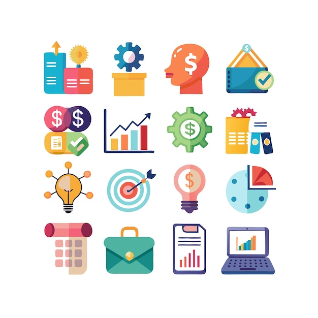 Colección de iconos de negocios y finanzas Ilustración vectorial para documentos, sitios web y aplicaciones