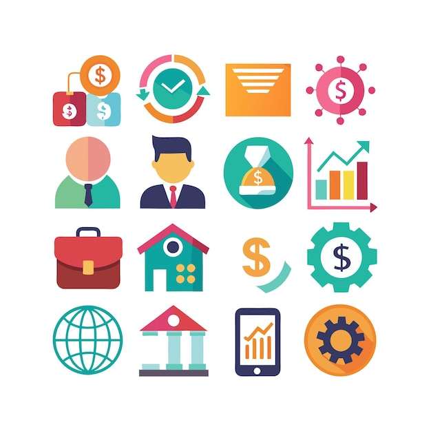 Colección de iconos de negocios y finanzas Ilustración vectorial para documentos, sitios web y aplicaciones