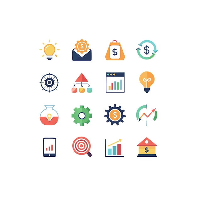 Colección de iconos de negocios y finanzas Ilustración vectorial para documentos, sitios web y aplicaciones
