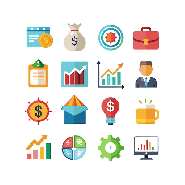 Colección de iconos de negocios y finanzas Ilustración vectorial para documentos, sitios web y aplicaciones