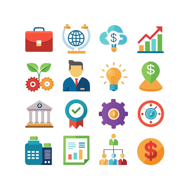 Colección de iconos de negocios y finanzas Ilustración vectorial para documentos, sitios web y aplicaciones
