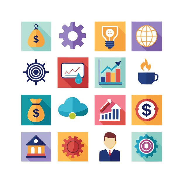Colección de iconos de negocios y finanzas Ilustración vectorial para documentos, sitios web y aplicaciones