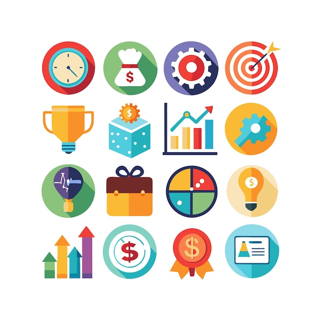 Colección de iconos de negocios y finanzas Ilustración vectorial para documentos, sitios web y aplicaciones