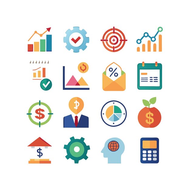 Colección de iconos de negocios y finanzas Ilustración vectorial para documentos, sitios web y aplicaciones