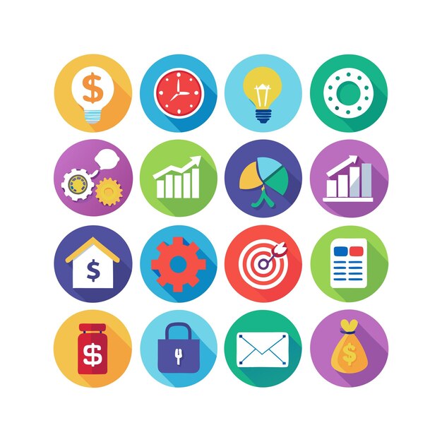Colección de iconos de negocios y finanzas Ilustración vectorial para documentos, sitios web y aplicaciones