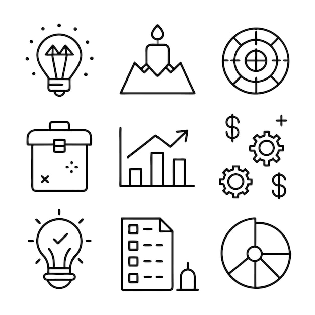 Colección de iconos de negocios y finanzas Ilustración vectorial para documentos, sitios web y aplicaciones