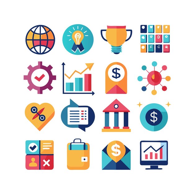 Colección de iconos de negocios y finanzas Ilustración vectorial para documentos, sitios web y aplicaciones