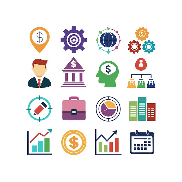 Colección de iconos de negocios y finanzas Ilustración vectorial para documentos, sitios web y aplicaciones