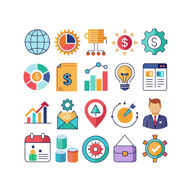 Colección de iconos de negocios y finanzas Ilustración vectorial para documentos, sitios web y aplicaciones