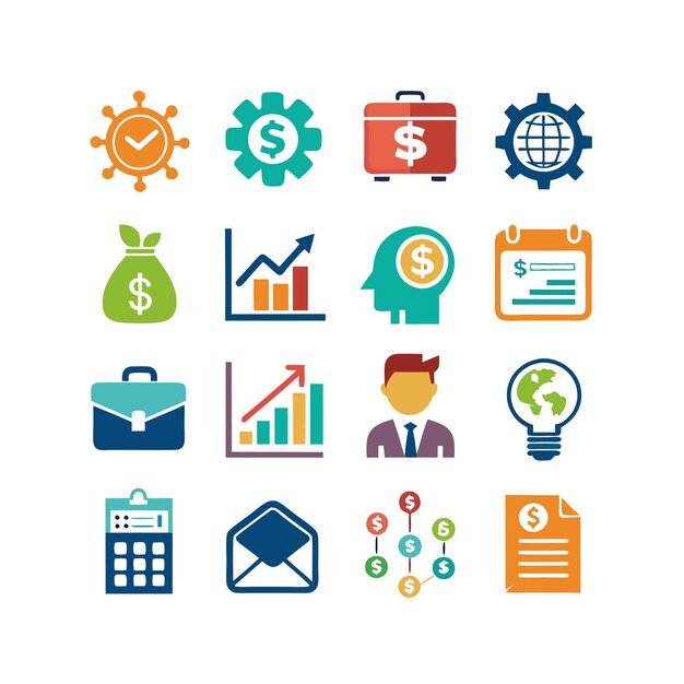 Colección de iconos de negocios y finanzas Ilustración vectorial para documentos, sitios web y aplicaciones
