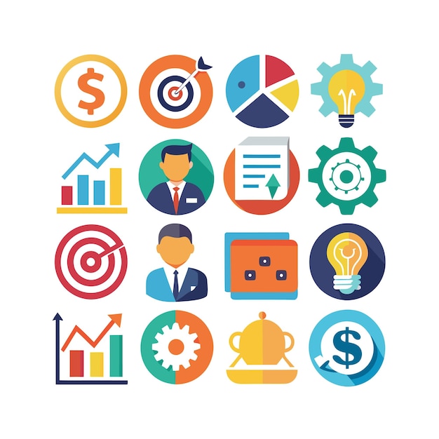Colección de iconos de negocios y finanzas Ilustración vectorial para documentos, sitios web y aplicaciones