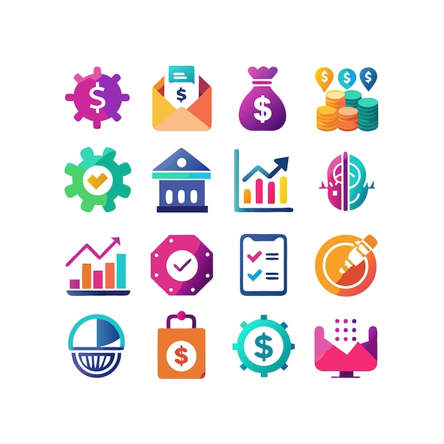 Colección de iconos de negocios y finanzas Ilustración vectorial para documentos, sitios web y aplicaciones