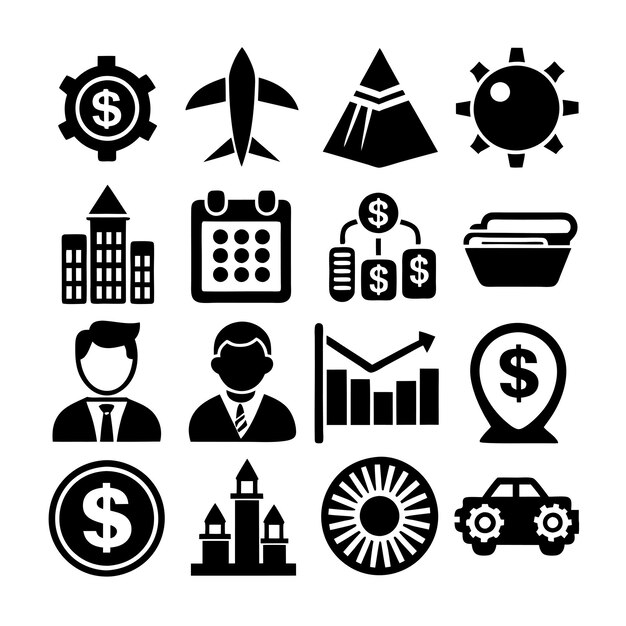 Colección de iconos de negocios y finanzas Ilustración vectorial para documentos, sitios web y aplicaciones