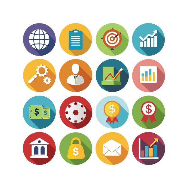 Colección de iconos de negocios y finanzas Ilustración vectorial para documentos, sitios web y aplicaciones
