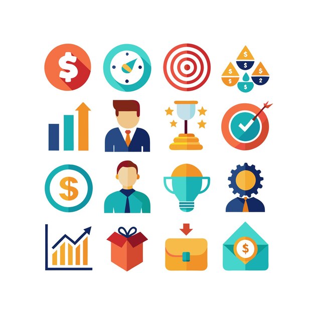 Colección de iconos de negocios y finanzas Ilustración vectorial para documentos, sitios web y aplicaciones