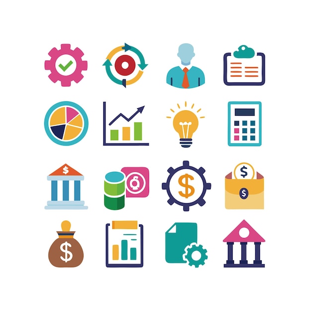 Colección de iconos de negocios y finanzas Ilustración vectorial para documentos, sitios web y aplicaciones