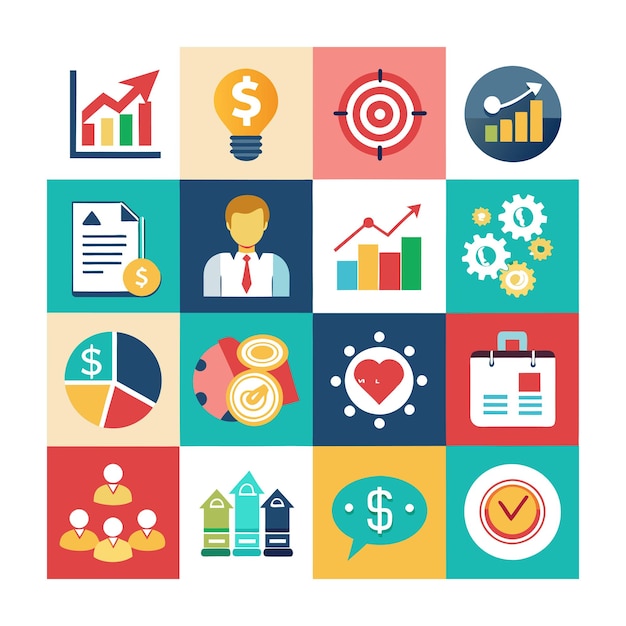 Colección de iconos de negocios y finanzas Ilustración vectorial para documentos, sitios web y aplicaciones