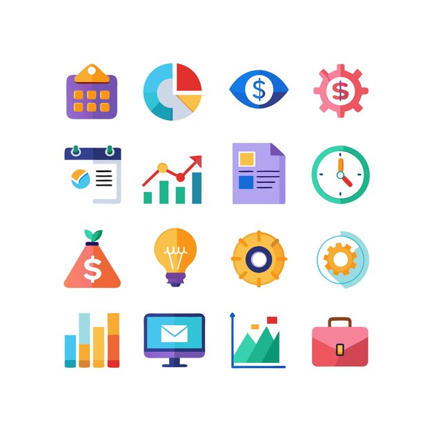 Colección de iconos de negocios y finanzas Ilustración vectorial para documentos, sitios web y aplicaciones