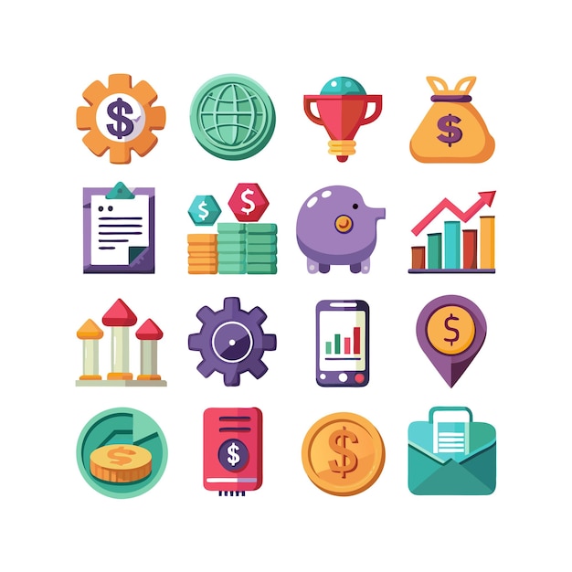 Colección de iconos de negocios y finanzas Ilustración vectorial para documentos, sitios web y aplicaciones