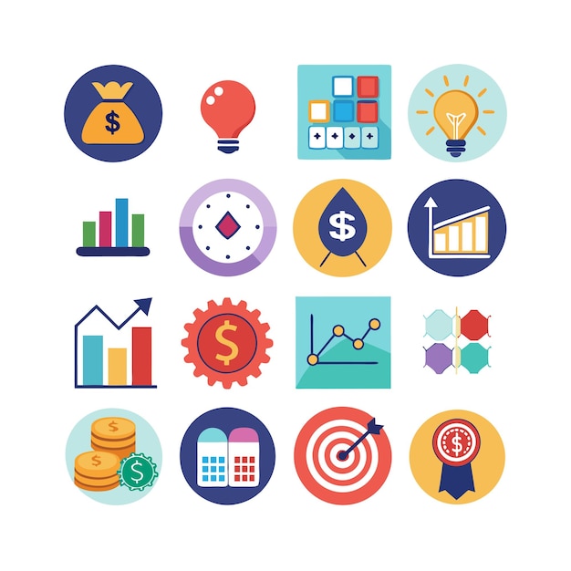 Colección de iconos de negocios y finanzas Ilustración vectorial para documentos, sitios web y aplicaciones