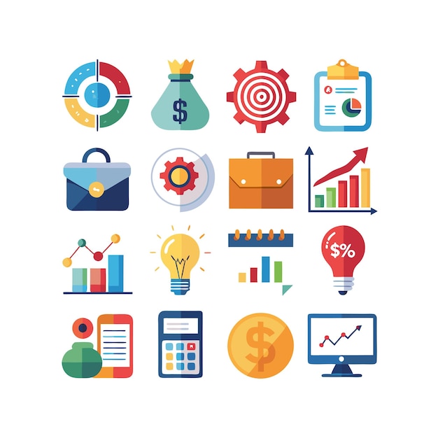 Colección de iconos de negocios y finanzas Ilustración vectorial para documentos, sitios web y aplicaciones