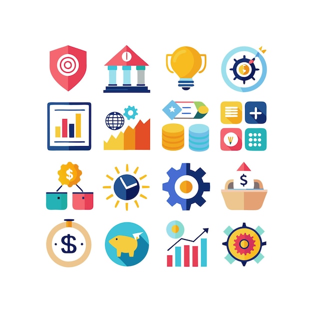Colección de iconos de negocios y finanzas Ilustración vectorial para documentos, sitios web y aplicaciones
