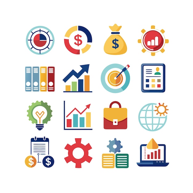 Colección de iconos de negocios y finanzas Ilustración vectorial para documentos, sitios web y aplicaciones