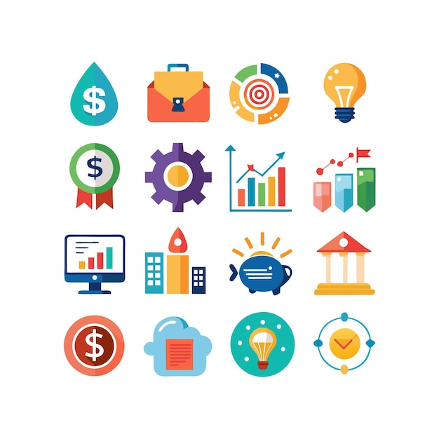Colección de iconos de negocios y finanzas Ilustración vectorial para documentos, sitios web y aplicaciones